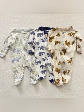 Burt’s Bees Elephant and Bear Organic Cotton Zipper Footies Bundle